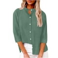 thumbnail image 1 of Womens Button Up Shirts 3/4 Sleeve Collarless Solid Color Loose Button Down Blouses for Women Summer Fall Casual (L, Green), 1 of 6