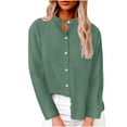 thumbnail image 1 of Womens Button Up Shirts 3/4 Sleeve Collarless Solid Color Loose Button Down Blouses for Women Summer Fall Casual (M, Green|Long-sleeve), 1 of 5