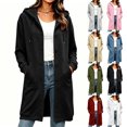 thumbnail image 1 of Womens Button-Up Sweatshirt Drawstring Button Down Loose Long Sleeve Casual Solid Color Mid Length Hoodie Coat with Pockets M, 1 of 9