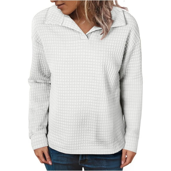 Womens Button V Neck Waffle Knit Sweatshirt Casual Long Sleeve Loose Henley Pullover Tops Lightweight Trendy Fall Outfits
