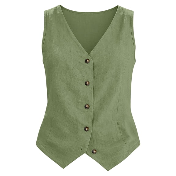Womens Button Down Vest,Dress Vest For Women Womens Cotton Linen Vest Womens Vests Fashion Casual Button Down Vest Business Casual Fitted Waistcoat Women's Outerwear Vests Corset Vest
