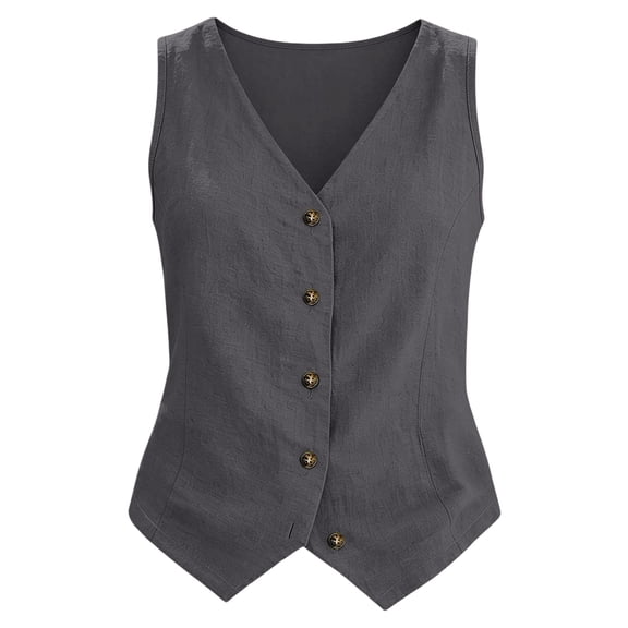 Womens Button Down Vest,Vintage Waistcoat Vest Tops For Women Womens Vests Fashion Casual Dress Vest For Women Womens Cotton Linen Vest Business Casual Fitted Waistcoat Women Long Vest