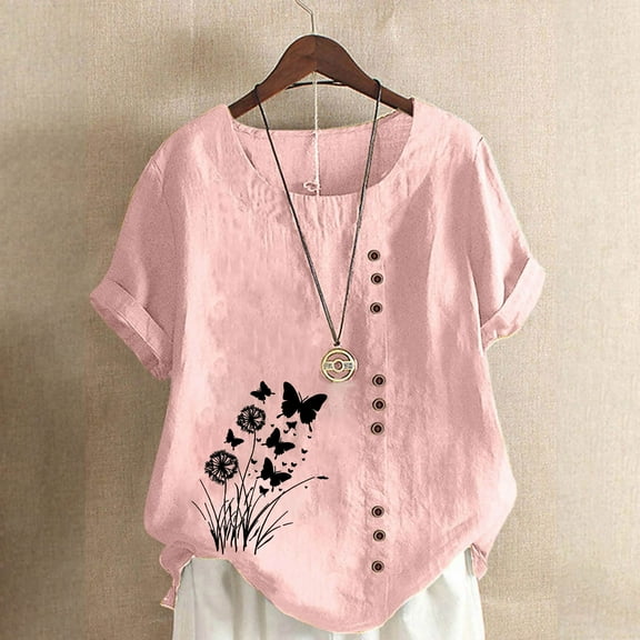 Womens Button down Shirt Short Sleeve Tshirts Shirts Black Plus Size Graphic T Shirts for Women Loose Fit Round Neck Tee Shirts