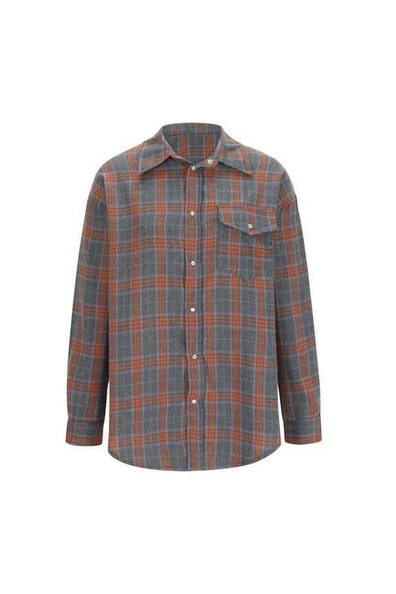 Womens Button down Shirts Basic Plaid Work Tops Casual Loose Laple Long Sleeve Tshirts with Pocket