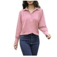 thumbnail image 1 of Womens Button down Shirts Formal Work Office Laple Long Sleeve Tshirts Solid Color Pleated Tops Tee Shirts, 1 of 7