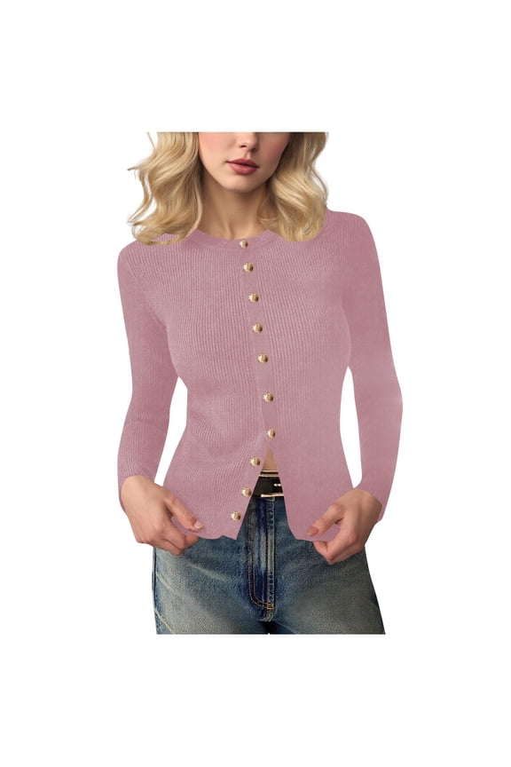 Womens Button up Cardigan Sweaters, Lightweight Long Sleeve Ribbed Knit Tops, Fall Winter Fashion Blouses