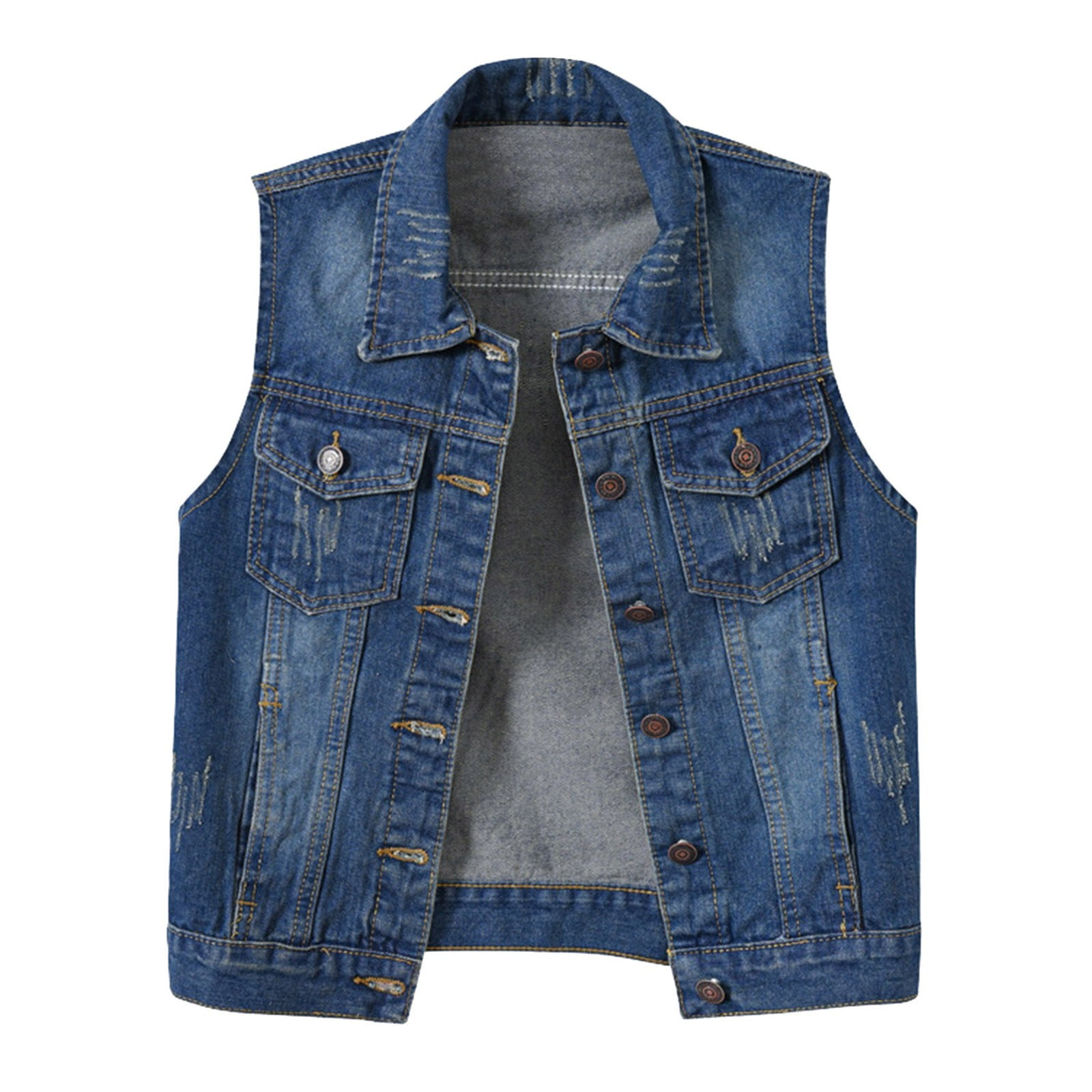Womens Buttoned Washed Denim Jacket Sleeveless Crop Vest - Walmart.com