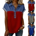 thumbnail image 1 of Womens Buttons Decor Patchwork Western Shirts Denim Splicing Summer Tops Collared V Neck Dressy T-Shirt Blue M, 1 of 6