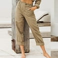 thumbnail image 1 of Womens Buttons Up Linen Capris,Capri Pants for Women Cotton Linen Elastic High Waist Wide Leg Lounge Cropped Pants with Pockets, 1 of 6