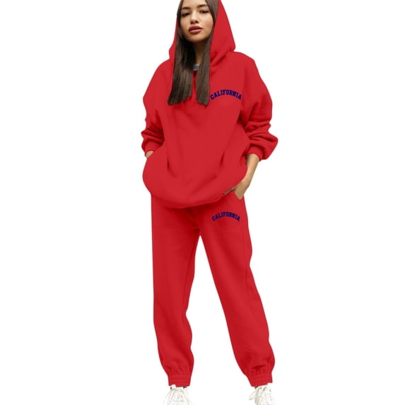Womens CALIFORNIA City Zip Up Hoodie and Sweatpants Set Womens Sweatsuits Outfits 2 Piece Track Suits Jogging Suits Red M