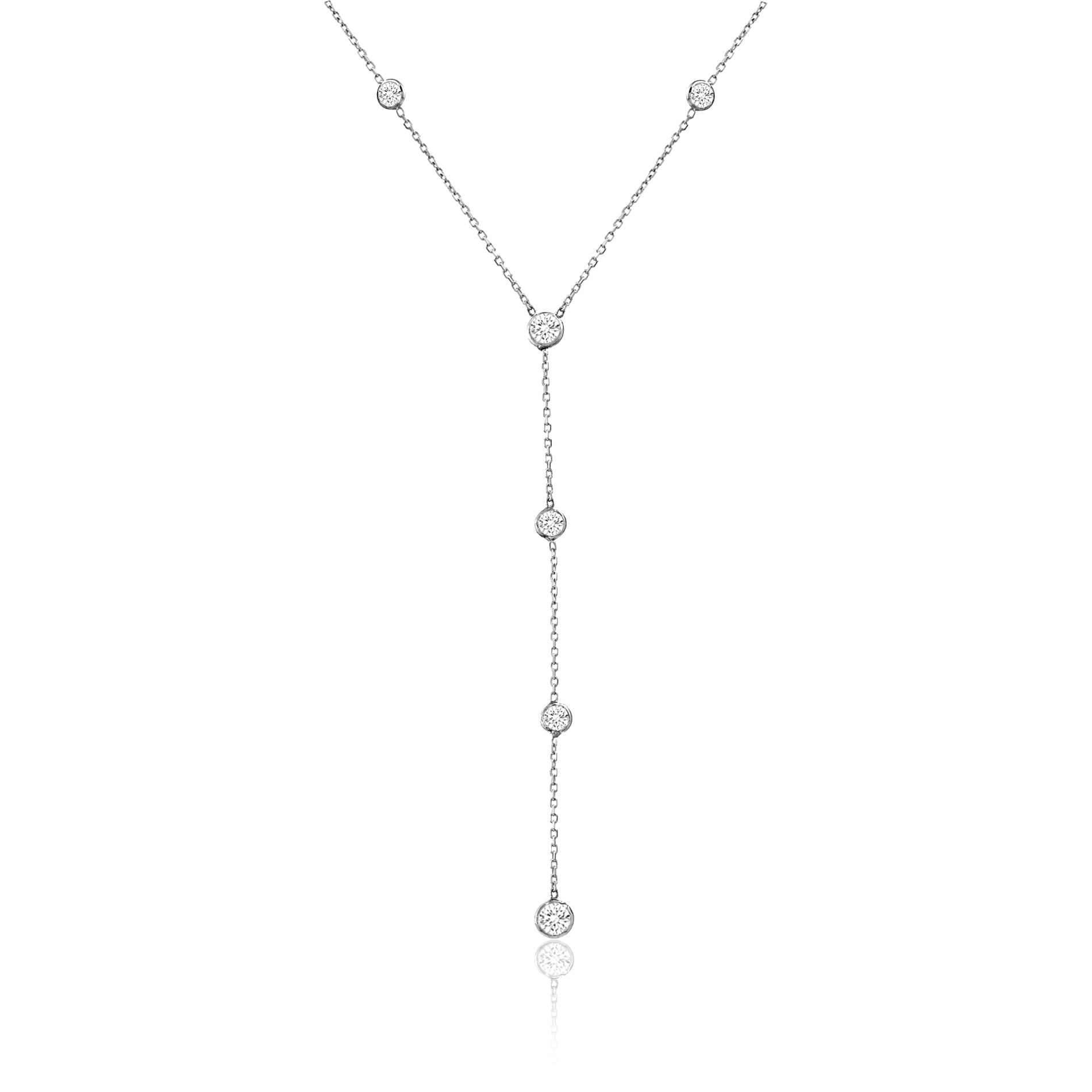 Womens CZ By the Yard Y Necklace in Sterling Silver