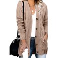 thumbnail image 1 of Womens Cable Knit Cardigan Long Sleeve Open Front Button Down Long Sweater Coat V Neck Casual Fall Winter Knitwear with Pocket Pink L, 1 of 4
