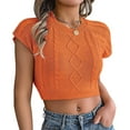 thumbnail image 1 of Womens Cable Knit Crop Cap Sleeve Crew Neck Slim Fit Solid Color Stretchy Summer Short Sleeve Sweater Orange Color XL, 1 of 8