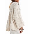 thumbnail image 1 of Womens Cable Knit Cropped Sweaters Oversized 3/4 Sleeve Crew Neck Fall Casual Pullover Tops  M, 1 of 6