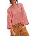 thumbnail image 1 of Womens Cable Knit Cropped Sweaters Oversized 3/4 Sleeve Crew Neck Fall Casual Pullover Tops Watermelon Red XL, 1 of 5
