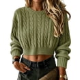 thumbnail image 1 of Womens Cable Knit Cropped Sweaters Oversized Fall Long Sleeve Pullover, S, 1 of 5