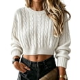 thumbnail image 1 of Womens Cable Knit Cropped Sweaters Oversized Fall Long Sleeve Pullover, XL, 1 of 5