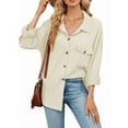thumbnail image 1 of Womens Cable Knit Light-Weight Shacket Button Down Shirts Long Sleeve Casual Oversized Blouses Tops  XL, 1 of 8