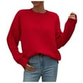thumbnail image 1 of Womens Cable Knit Long Sleeve Sweater Crew Neck Solid Color Tops Casual Loose Pullover Sweatshirt Oversized Casual Loose Shirt (Red L), 1 of 1
