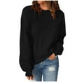 thumbnail image 1 of Womens Cable Knit Long Sleeve Sweater Crew Neck Solid Color Tops Casual Loose Pullover Sweatshirt Oversized Shirt (Black XL), 1 of 6