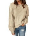 thumbnail image 1 of Womens Cable Knit Long Sleeve Sweater Crew Neck Solid Color Tops Casual Loose Pullover Sweatshirt Oversized Shirt (Khaki 2XL), 1 of 6