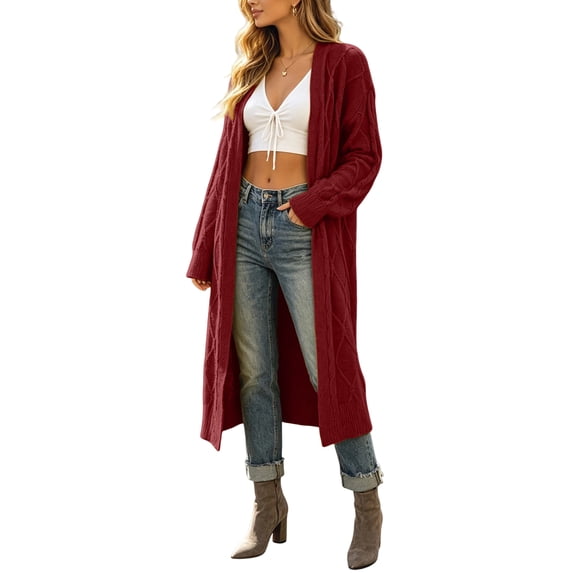 Womens Cable Knit Longline Cardigan Sweater Oversized Long Sleeve Casual Fall Winter Tops