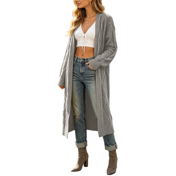 Womens Cable Knit Longline Cardigan Sweater Oversized Long Sleeve Casual Fall Winter Tops