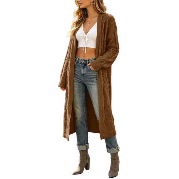 Womens Cable Knit Longline Cardigan Sweater Oversized Long Sleeve Casual Fall Winter Tops