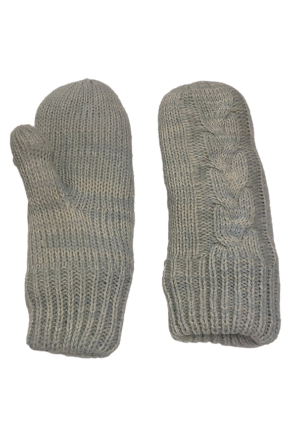 Womens Cable Knit Mittens Blue Speckle Sherpa Lined