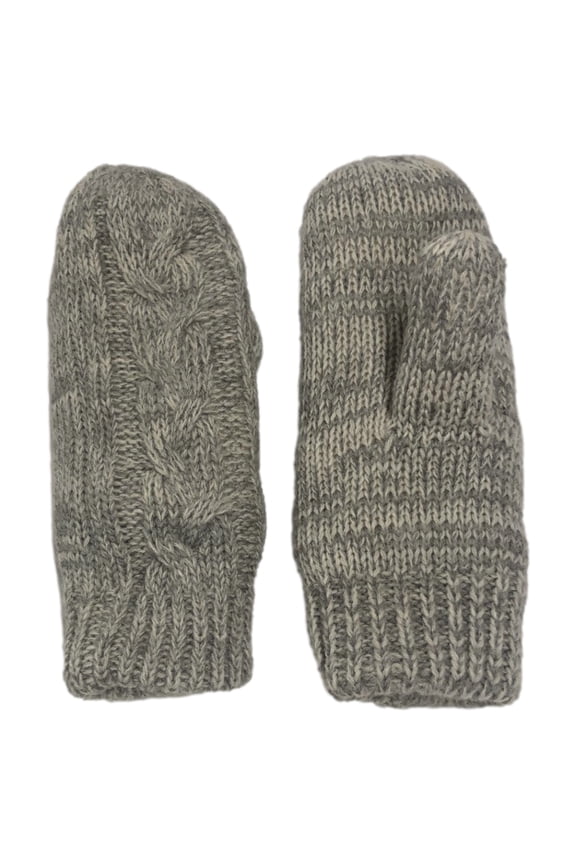Womens Cable Knit Mittens Gray Speckle Sherpa Lined