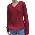 thumbnail image 1 of Womens Cable Knit Soft Business Casual Trendy Classic Pullover Sweaters Fall Outfits Wine Red S, 1 of 7