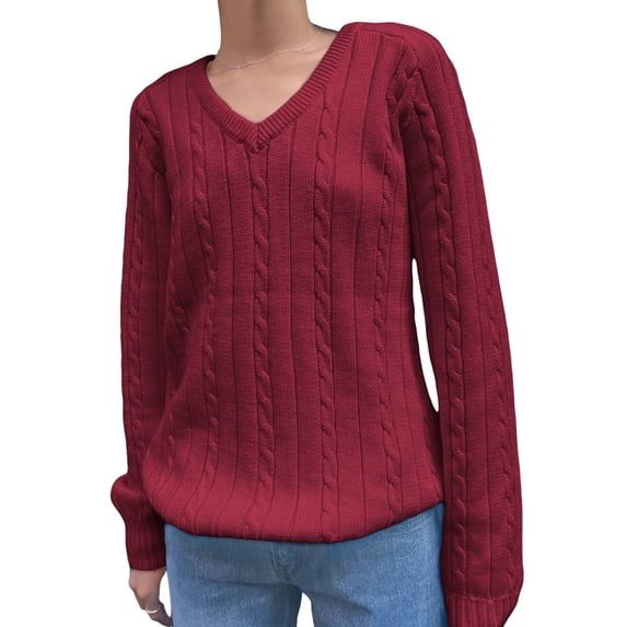 Womens Cable Knit Soft Business Casual Trendy Classic Pullover Sweaters Fall Outfits Wine Red S
