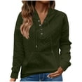 thumbnail image 1 of Womens Cable Knit Sweater Hoodies with Pocket Button Snap-up Plain Pullover Drawstring Jumper Sweatshirt Tops (2XL, Army Green), 1 of 7