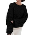 thumbnail image 1 of Womens Cable Knit Sweater Pullover Fall Outfits Crew Neck Long Sleeve Loose Fit Textured Pattern Soft Chunky Knitwear Top Black XL, 1 of 3