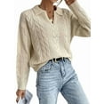 thumbnail image 1 of Womens Cable Knit Sweaters Long Sleeve V Neck Sweater Tops Casual Pullover -Shirts Fall Fashion Outfits XL, 1 of 9