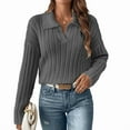 thumbnail image 1 of Womens Cable Knit Sweaters Long Sleeve V Neck Sweater Tops Casual Pullover Shirts Fall Fashion Outfits Dark Gray S, 1 of 7