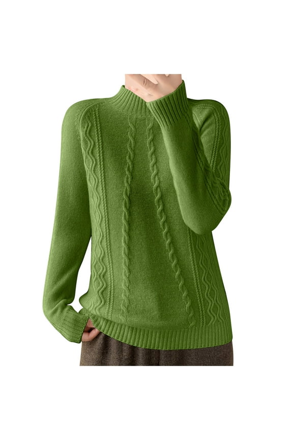 Womens Cable Knit Sweaters Oversized Mock Neck Long Sleeve Tops Fall Casual Loose Solid Color Pullover Shirts (Green XL)
