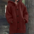 thumbnail image 1 of Womens Cable Knit Thick Button Hooded Cardigan Jackets Long Sleeve Chunky Fleece Winter Sweater Coats with Pockets Wine 3XL, 1 of 5