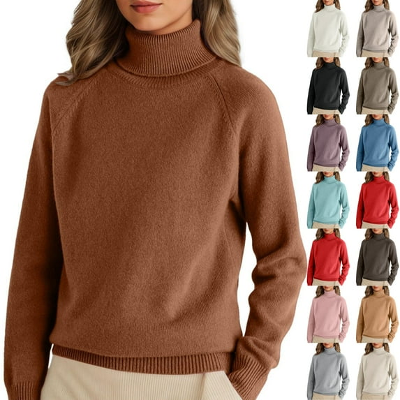 Womens Cable Knit Turtleneck Sweaters Fall Winter Long Sleeve Chunky Knitted Trendy Pullover Tops Camel L