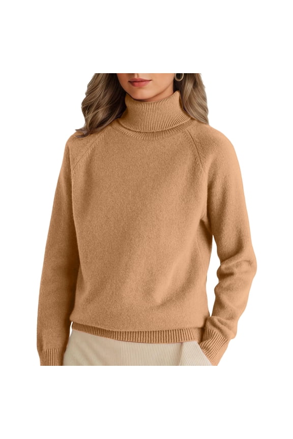 Womens Cable Knit Turtleneck Sweaters Fall Winter Long Sleeve Chunky Knitted Trendy Pullover Tops Camel M