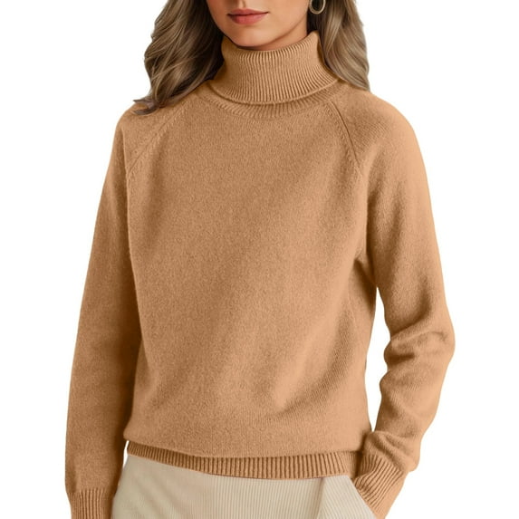 Womens Cable Knit Turtleneck Sweaters Fall Winter Long Sleeve Chunky Knitted Trendy Pullover Tops Camel S