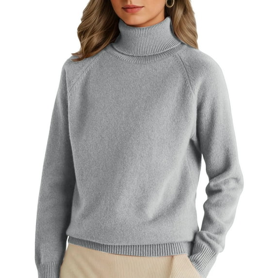 Womens Cable Knit Turtleneck Sweaters Fall Winter Long Sleeve Chunky Knitted Trendy Pullover Tops Light Gray M