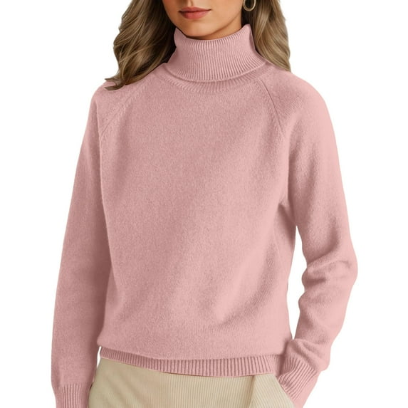Womens Cable Knit Turtleneck Sweaters Fall Winter Long Sleeve Chunky Knitted Trendy Pullover Tops Pink M