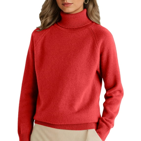 Womens Cable Knit Turtleneck Sweaters Fall Winter Long Sleeve Chunky Knitted Trendy Pullover Tops Red 2XL