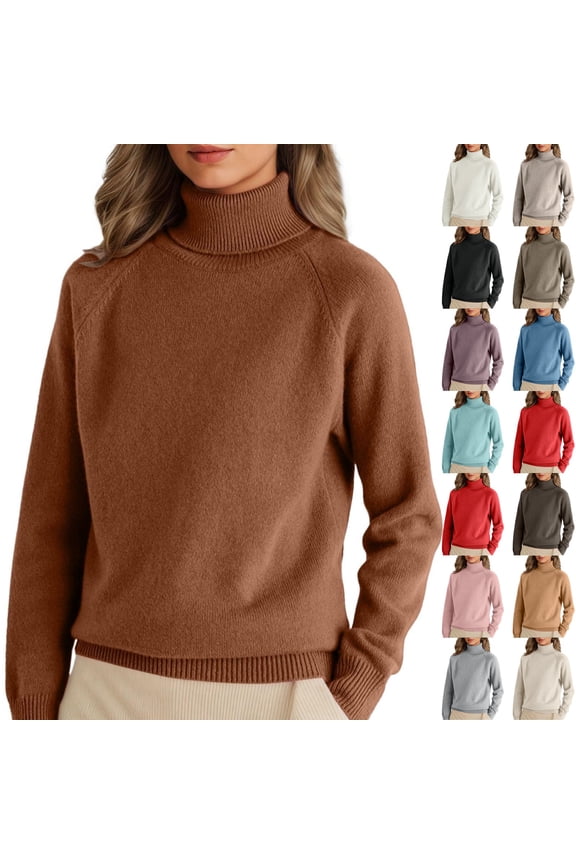 Womens Cable Knit Turtleneck Sweaters Fall Winter Long Sleeve Chunky Knitted Trendy Warm Pullover Tops 2025 Light Brown M