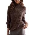 thumbnail image 1 of Womens Cable Knit Turtleneck Sweaters Winter Warm Long Sleeve Pullover Casual Tops Chunky Knit Plain Loose Sweater, 1 of 8