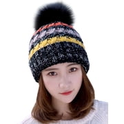 Womens Cable Knitted Bobble Winter Warm Slouchy Pom Pom Ski Beanie Hat Cap
