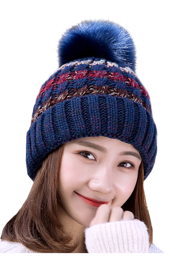 Womens Cable Knitted Bobble Winter Warm Slouchy Pom Pom Ski Beanie Hat Cap