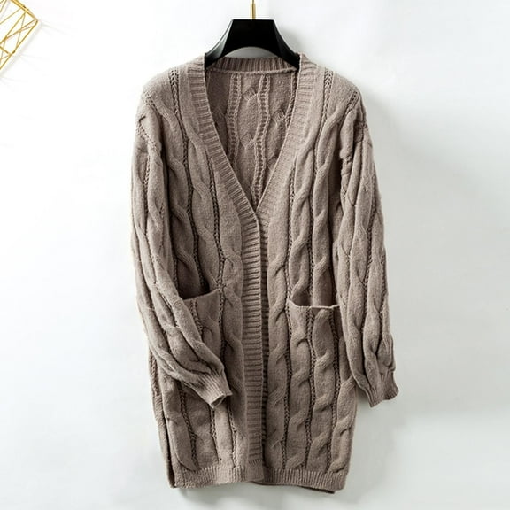 Womens Cable Knitted Cardigans Sweaters Open Front Long Sleeve Chunky Coats Ladies Casual Solid Loose Side Slit Warm Outerwear Sweater