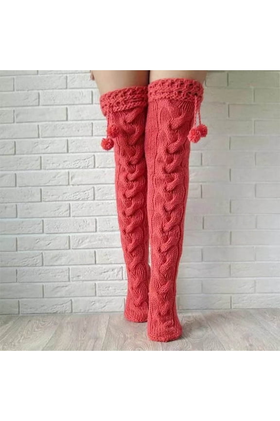 Womens Cable Knitted Stockings Socks Thigh-High Wool Thermal Warm Over the Knee Casual Solid Long Winter Boot Sock